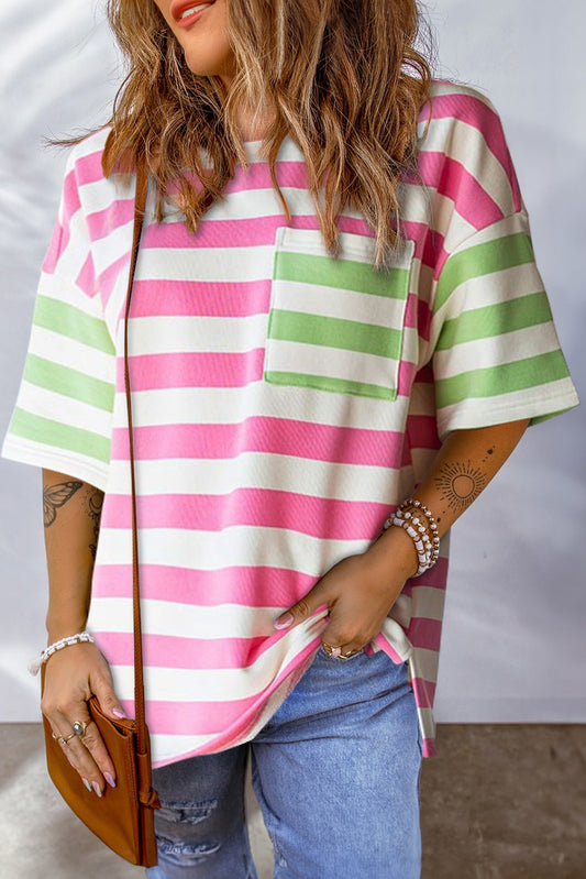 Pink Stripe Top - Lime Accents (IN STOCK)